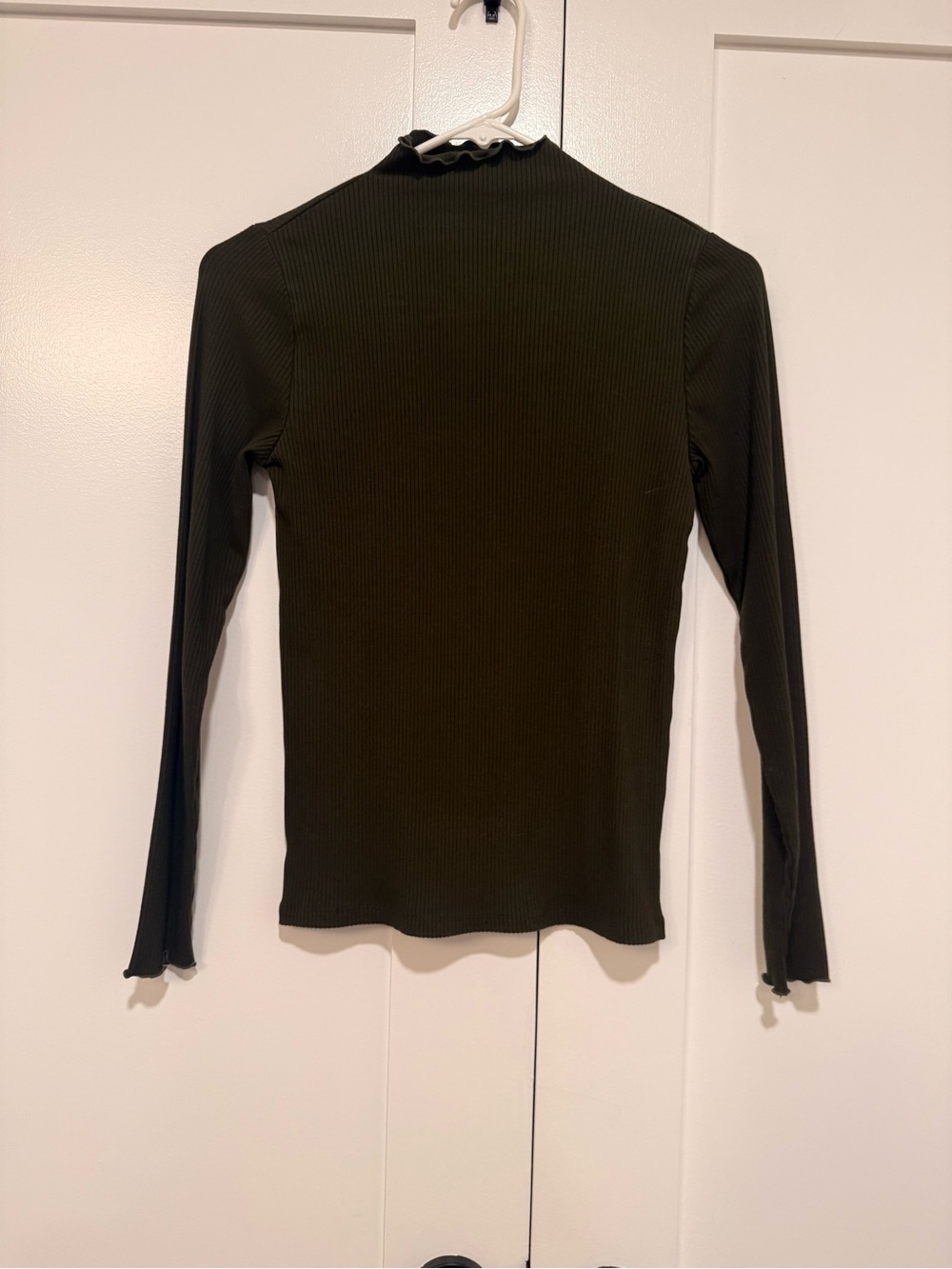 LOFT Olive Mock Neck Ribbed Long Sleeve Top
